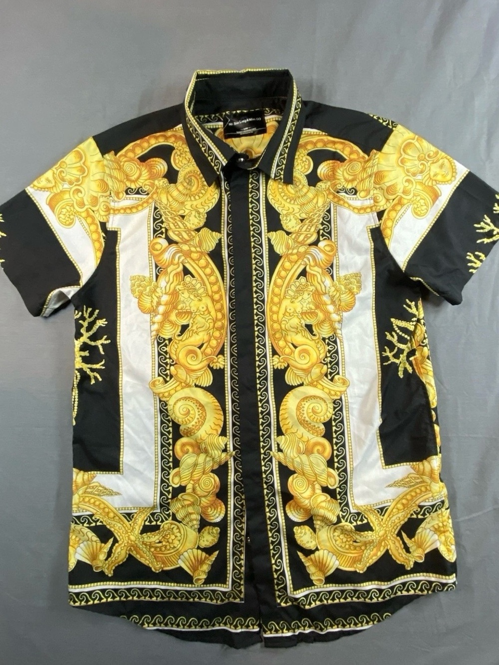 Mr Bao Long & Miss GoMen's Short-Sleeve Baroque Button-Down Shirt - Black & Gold